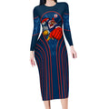 Sydney Roosters Rugby Mascot Long Sleeve Bodycon Dress Australian Rugby Culture - Tribal Inspired Rooster
