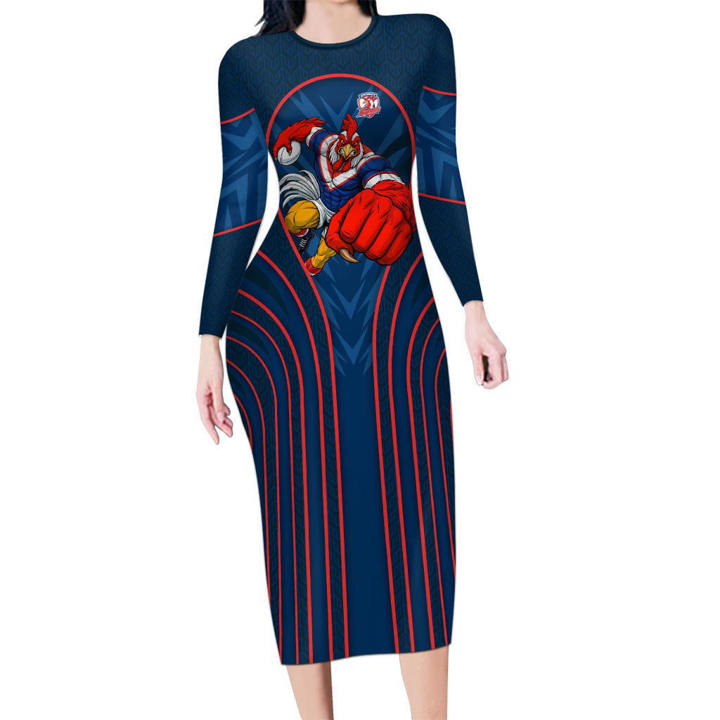 Sydney Roosters Rugby Mascot Long Sleeve Bodycon Dress Australian Rugby Culture - Tribal Inspired Rooster