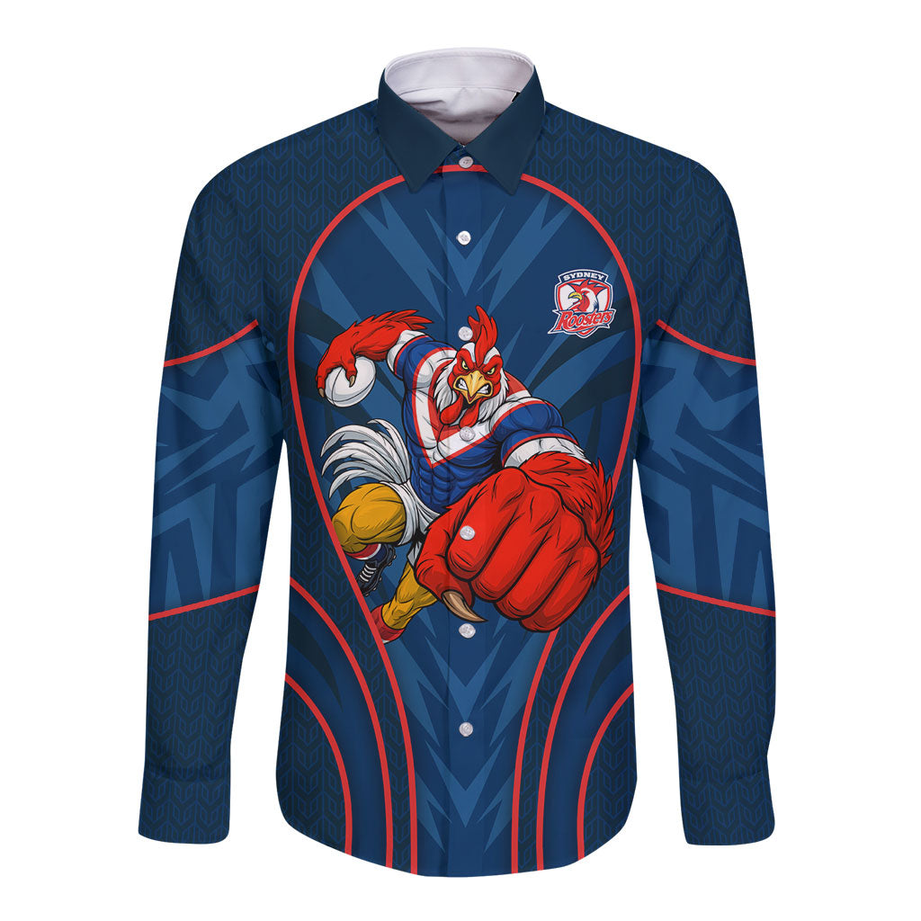 Sydney Roosters Rugby Mascot Long Sleeve Button Shirt Australian Rugby Culture - Tribal Inspired Rooster