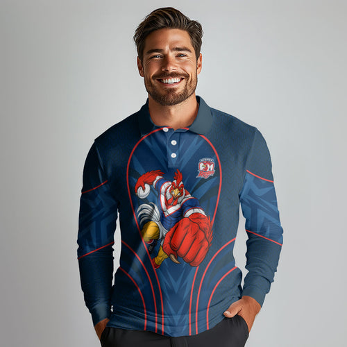 Sydney Roosters Rugby Mascot Long Sleeve Polo Shirt Australian Rugby Culture - Tribal Inspired Rooster