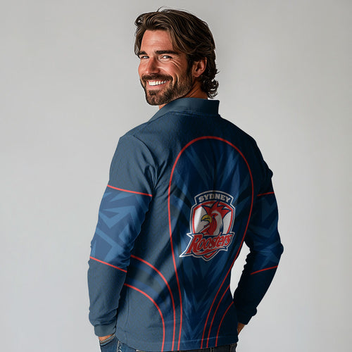 Sydney Roosters Rugby Mascot Long Sleeve Polo Shirt Australian Rugby Culture - Tribal Inspired Rooster
