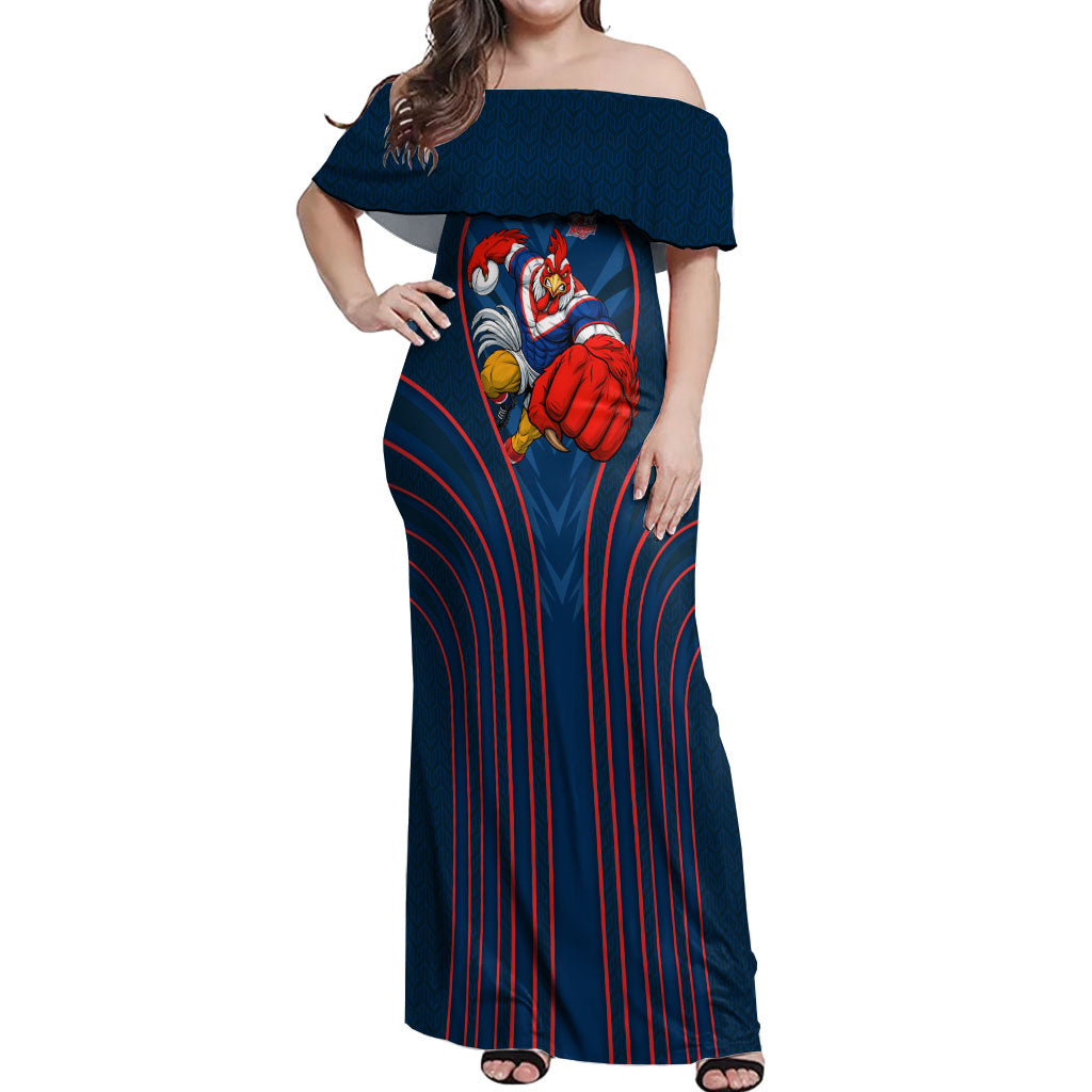 Sydney Roosters Rugby Mascot Off Shoulder Maxi Dress Australian Rugby Culture - Tribal Inspired Rooster