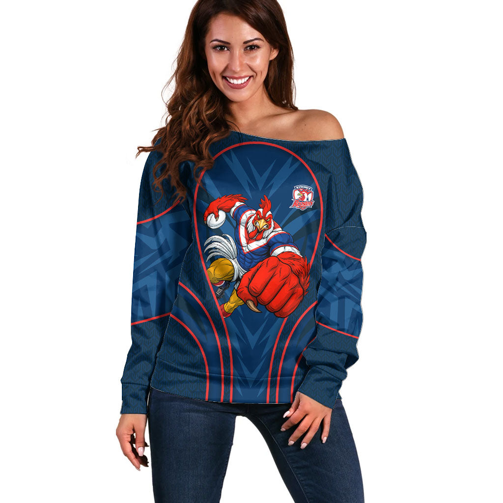 Sydney Roosters Rugby Mascot Off Shoulder Sweater Australian Rugby Culture - Tribal Inspired Rooster