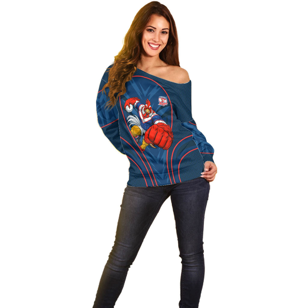 Sydney Roosters Rugby Mascot Off Shoulder Sweater Australian Rugby Culture - Tribal Inspired Rooster