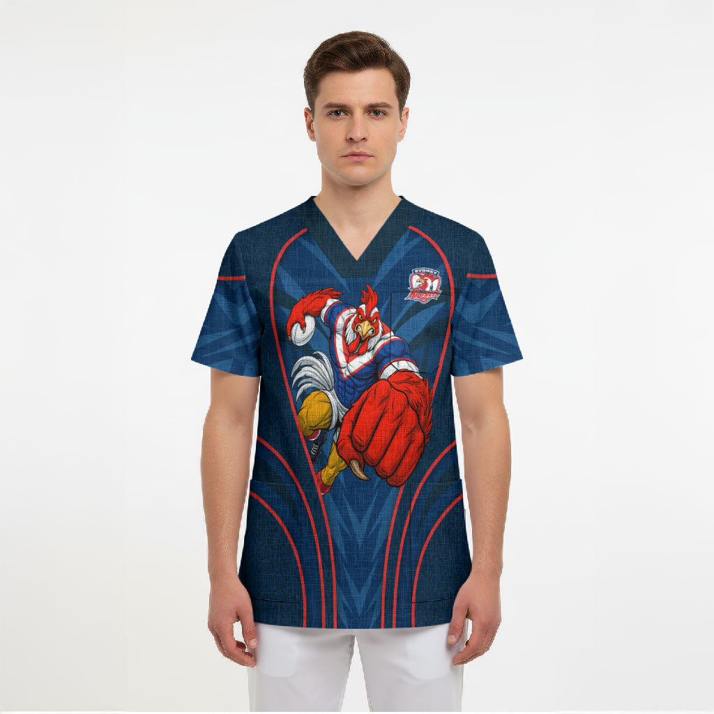 Sydney Roosters Rugby Mascot Scrub Top Australian Rugby Culture - Tribal Inspired Rooster