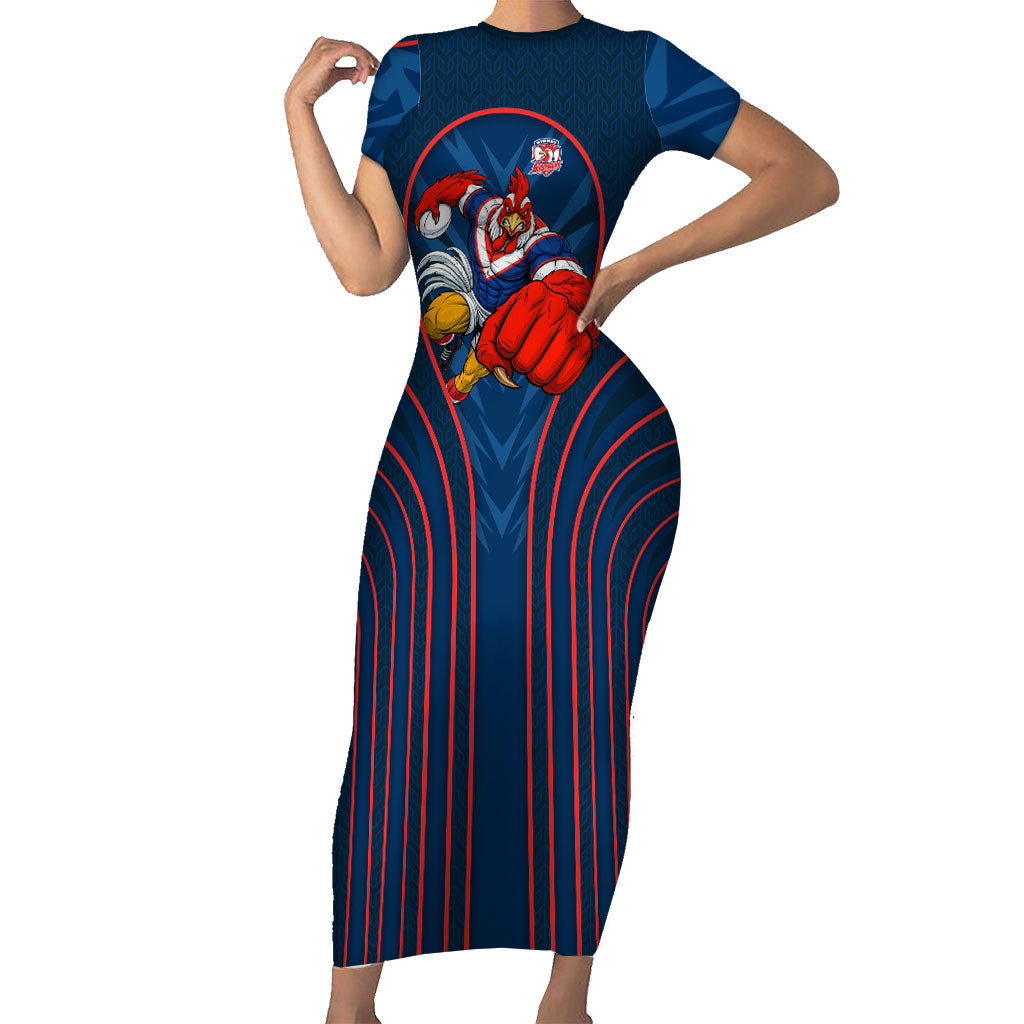 Sydney Roosters Rugby Mascot Short Sleeve Bodycon Dress Australian Rugby Culture - Tribal Inspired Rooster