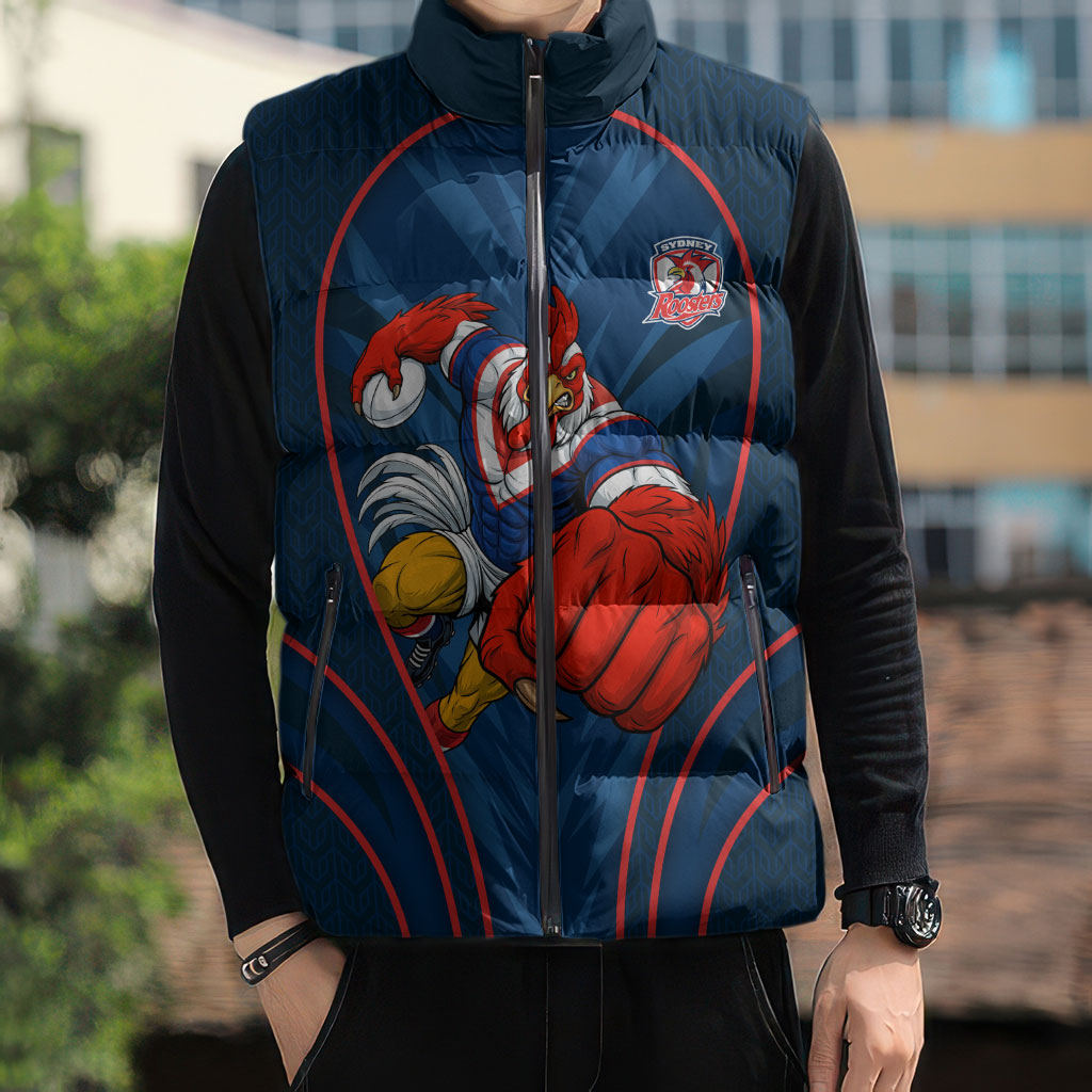 Sydney Roosters Rugby Mascot Sleeveless Puffer Jacket Australian Rugby Culture - Tribal Inspired Rooster