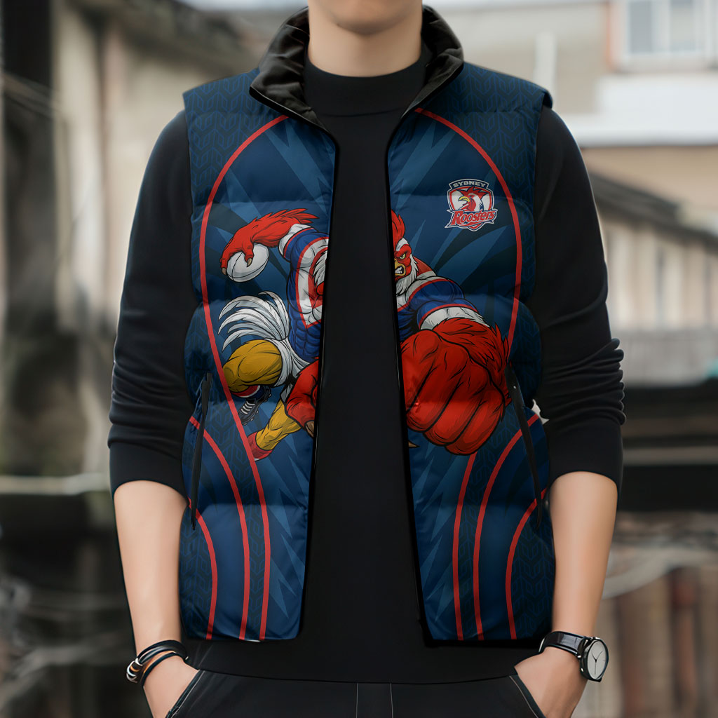 Sydney Roosters Rugby Mascot Sleeveless Puffer Jacket Australian Rugby Culture - Tribal Inspired Rooster