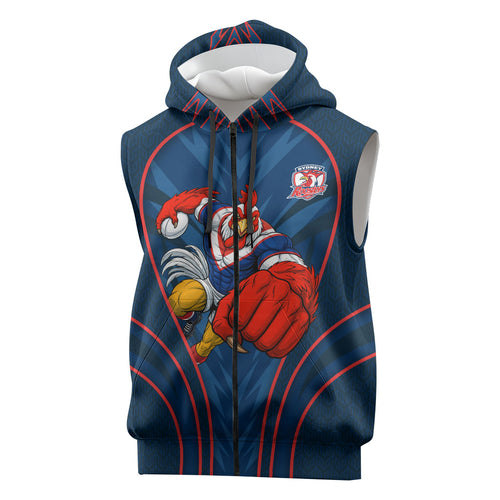 Sydney Roosters Rugby Mascot Sleeveless Zip Hoodie Australian Rugby Culture - Tribal Inspired Rooster