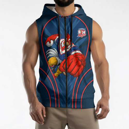 Sydney Roosters Rugby Mascot Sleeveless Zip Hoodie Australian Rugby Culture - Tribal Inspired Rooster