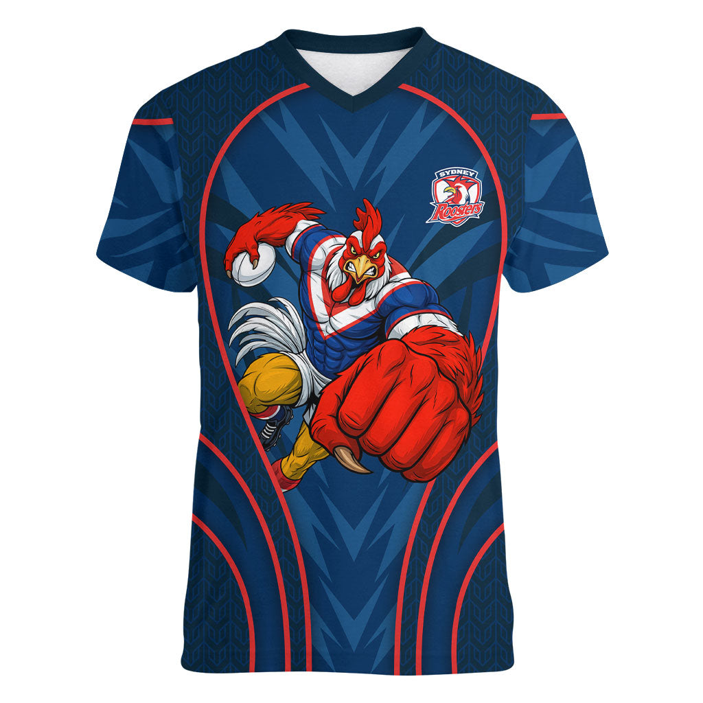 Sydney Roosters Rugby Mascot Women V-Neck T-Shirt Australian Rugby Culture - Tribal Inspired Rooster