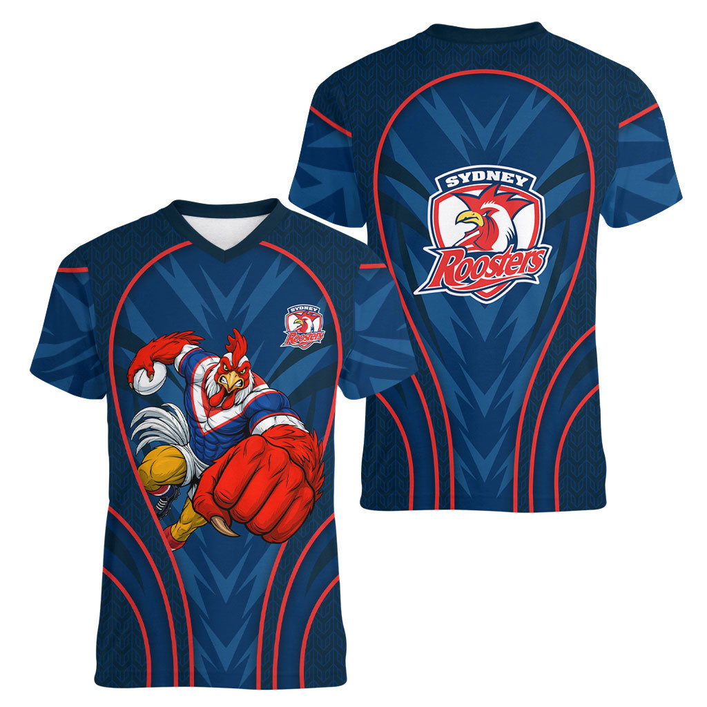 Sydney Roosters Rugby Mascot Women V-Neck T-Shirt Australian Rugby Culture - Tribal Inspired Rooster