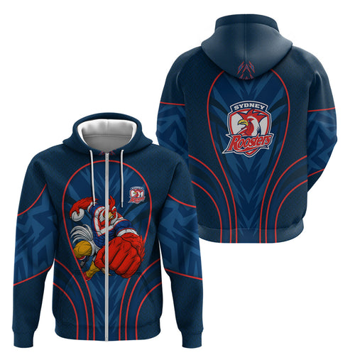 Sydney Roosters Rugby Mascot Zip Hoodie Australian Rugby Culture - Tribal Inspired Rooster