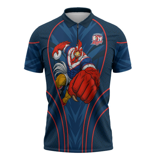 Sydney Roosters Rugby Mascot Zipper Polo Shirt Australian Rugby Culture - Tribal Inspired Rooster