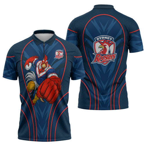 Sydney Roosters Rugby Mascot Zipper Polo Shirt Australian Rugby Culture - Tribal Inspired Rooster