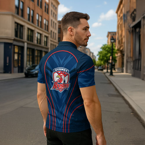 Sydney Roosters Rugby Mascot Zipper Polo Shirt Australian Rugby Culture - Tribal Inspired Rooster