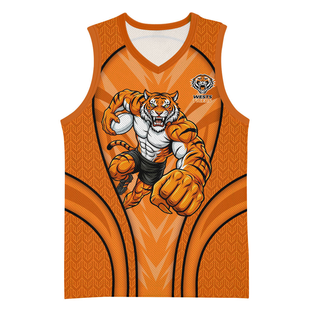 Wests Tigers Rugby Mascot Basketball Jersey Australian Rugby Culture - Tribal Inspired Tiger