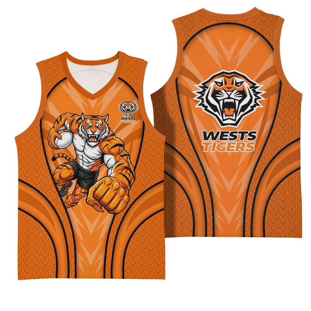 Wests Tigers Rugby Mascot Basketball Jersey Australian Rugby Culture - Tribal Inspired Tiger
