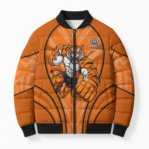 Wests Tigers Rugby Mascot Bomber Puffer Jacket Australian Rugby Culture - Tribal Inspired Tiger