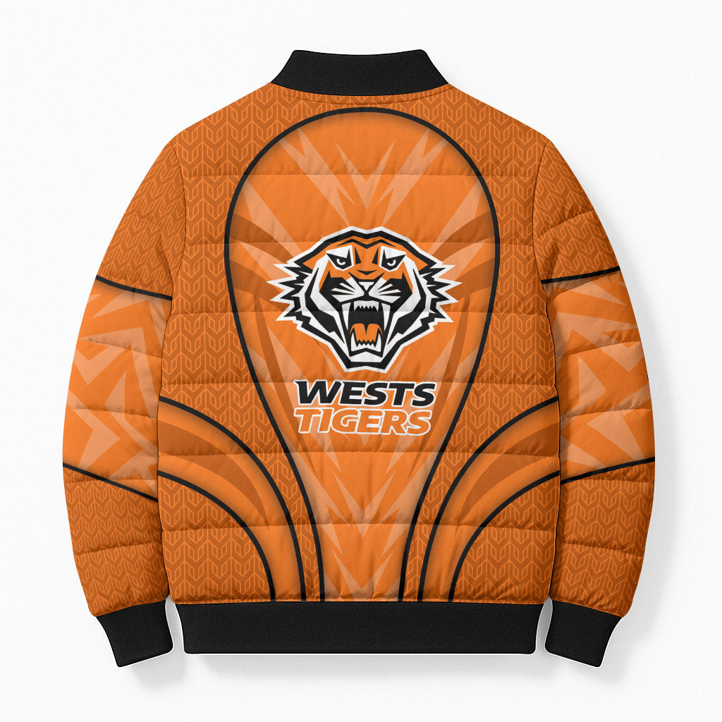Wests Tigers Rugby Mascot Bomber Puffer Jacket Australian Rugby Culture - Tribal Inspired Tiger