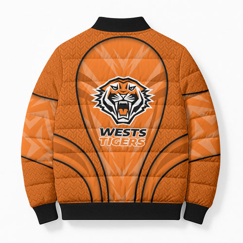 Wests Tigers Rugby Mascot Bomber Puffer Jacket Australian Rugby Culture - Tribal Inspired Tiger