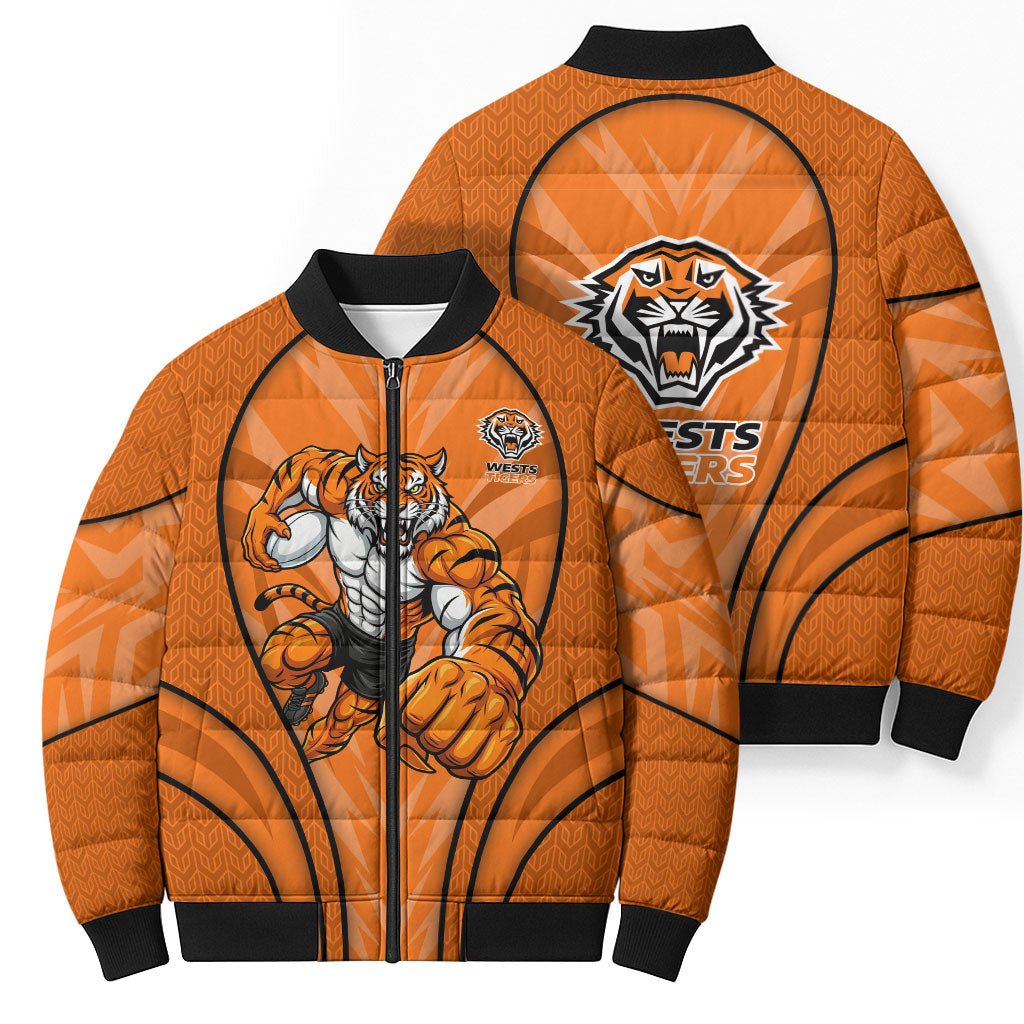 Wests Tigers Rugby Mascot Bomber Puffer Jacket Australian Rugby Culture - Tribal Inspired Tiger