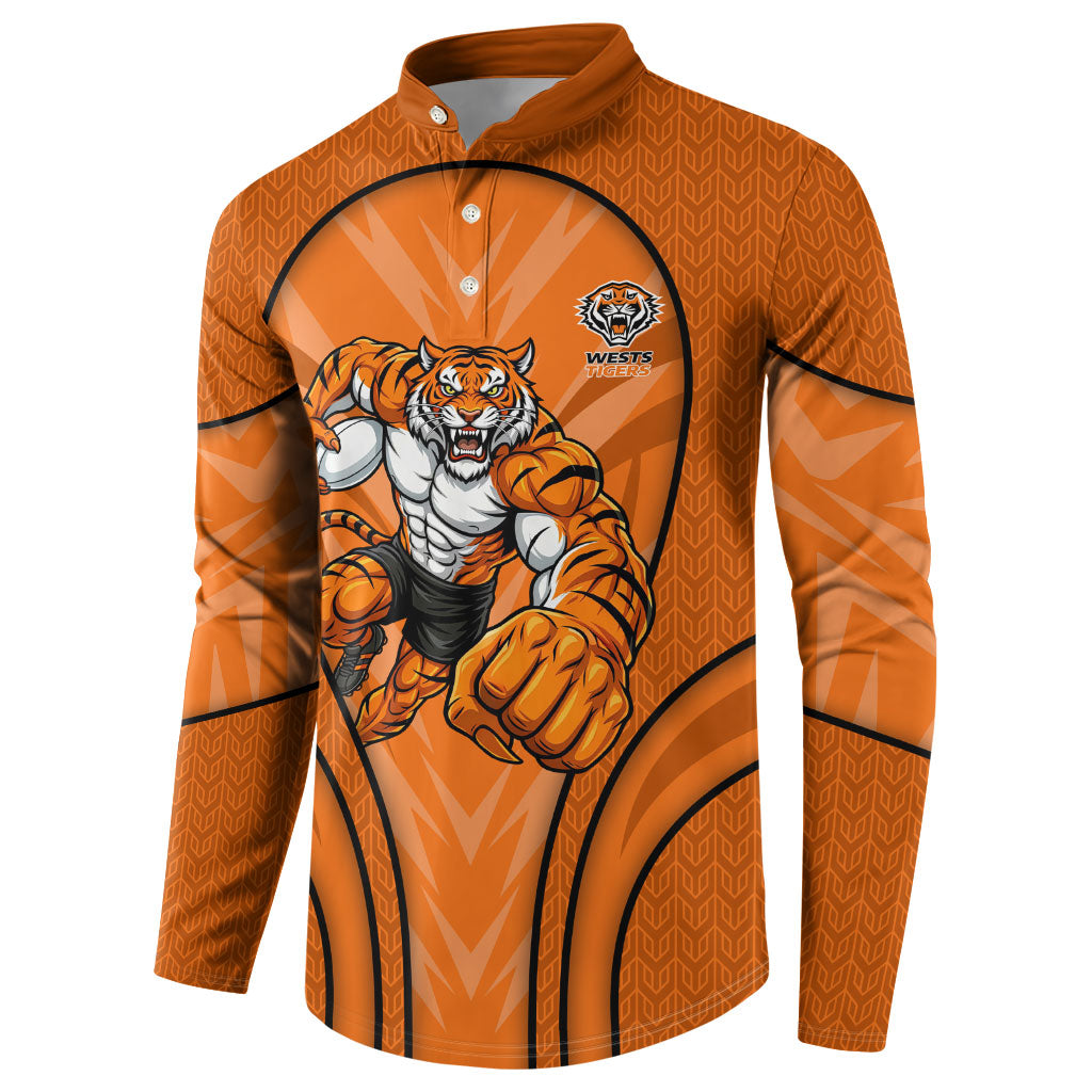 Wests Tigers Rugby Mascot Button Sweatshirt Australian Rugby Culture - Tribal Inspired Tiger