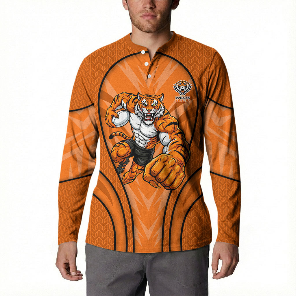 Wests Tigers Rugby Mascot Button Sweatshirt Australian Rugby Culture - Tribal Inspired Tiger
