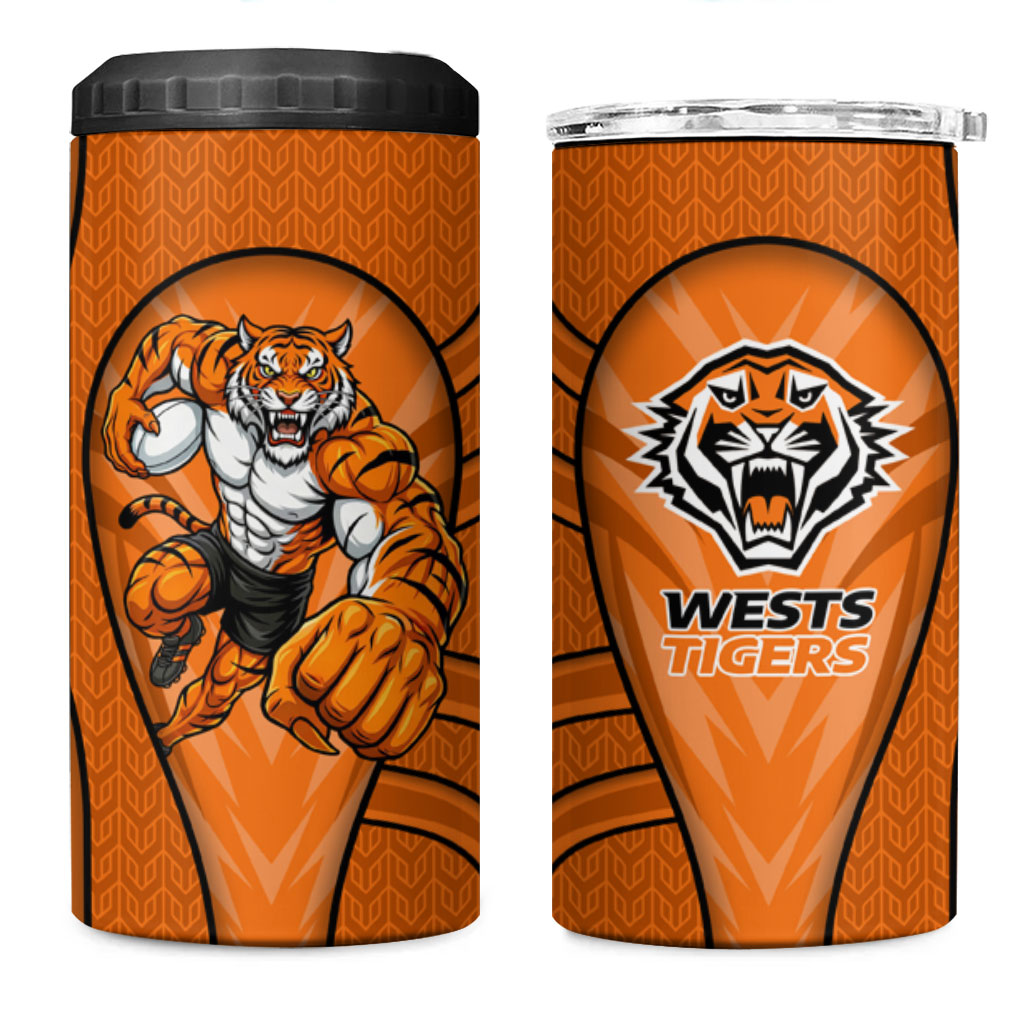 Wests Tigers Rugby Mascot 4 in 1 Can Cooler Tumbler Australian Rugby Culture - Tribal Inspired Tiger