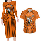 Wests Tigers Rugby Mascot Couples Matching Long Sleeve Bodycon Dress and Hawaiian Shirt Australian Rugby Culture - Tribal Inspired Tiger
