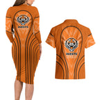 Wests Tigers Rugby Mascot Couples Matching Long Sleeve Bodycon Dress and Hawaiian Shirt Australian Rugby Culture - Tribal Inspired Tiger