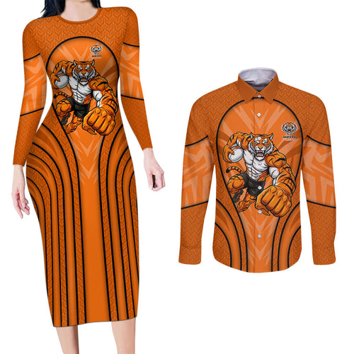 Wests Tigers Rugby Mascot Couples Matching Long Sleeve Bodycon Dress and Long Sleeve Button Shirt Australian Rugby Culture - Tribal Inspired Tiger