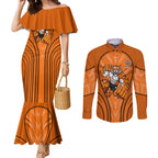 Wests Tigers Rugby Mascot Couples Matching Mermaid Dress and Long Sleeve Button Shirt Australian Rugby Culture - Tribal Inspired Tiger