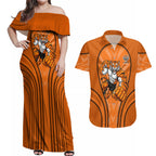 Wests Tigers Rugby Mascot Couples Matching Off Shoulder Maxi Dress and Hawaiian Shirt Australian Rugby Culture - Tribal Inspired Tiger