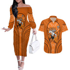 Wests Tigers Rugby Mascot Couples Matching Off The Shoulder Long Sleeve Dress and Hawaiian Shirt Australian Rugby Culture - Tribal Inspired Tiger