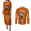 Wests Tigers Rugby Mascot Couples Matching Puletasi and Long Sleeve Button Shirt Australian Rugby Culture - Tribal Inspired Tiger
