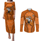 Wests Tigers Rugby Mascot Couples Matching Puletasi and Long Sleeve Button Shirt Australian Rugby Culture - Tribal Inspired Tiger