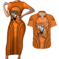 Wests Tigers Rugby Mascot Couples Matching Short Sleeve Bodycon Dress and Hawaiian Shirt Australian Rugby Culture - Tribal Inspired Tiger