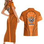 Wests Tigers Rugby Mascot Couples Matching Short Sleeve Bodycon Dress and Hawaiian Shirt Australian Rugby Culture - Tribal Inspired Tiger