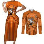 Wests Tigers Rugby Mascot Couples Matching Short Sleeve Bodycon Dress and Long Sleeve Button Shirt Australian Rugby Culture - Tribal Inspired Tiger