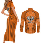 Wests Tigers Rugby Mascot Couples Matching Short Sleeve Bodycon Dress and Long Sleeve Button Shirt Australian Rugby Culture - Tribal Inspired Tiger