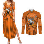 Wests Tigers Rugby Mascot Couples Matching Summer Maxi Dress and Long Sleeve Button Shirt Australian Rugby Culture - Tribal Inspired Tiger