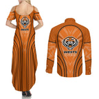 Wests Tigers Rugby Mascot Couples Matching Summer Maxi Dress and Long Sleeve Button Shirt Australian Rugby Culture - Tribal Inspired Tiger