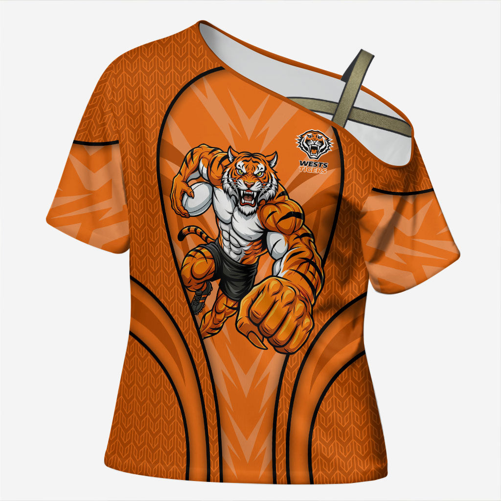 Wests Tigers Rugby Mascot Cross Shoulder Shirt Australian Rugby Culture - Tribal Inspired Tiger