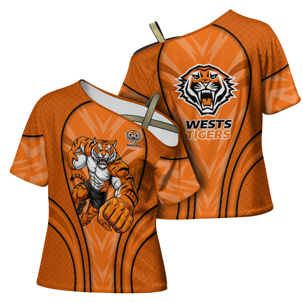 Wests Tigers Rugby Mascot Cross Shoulder Shirt Australian Rugby Culture - Tribal Inspired Tiger
