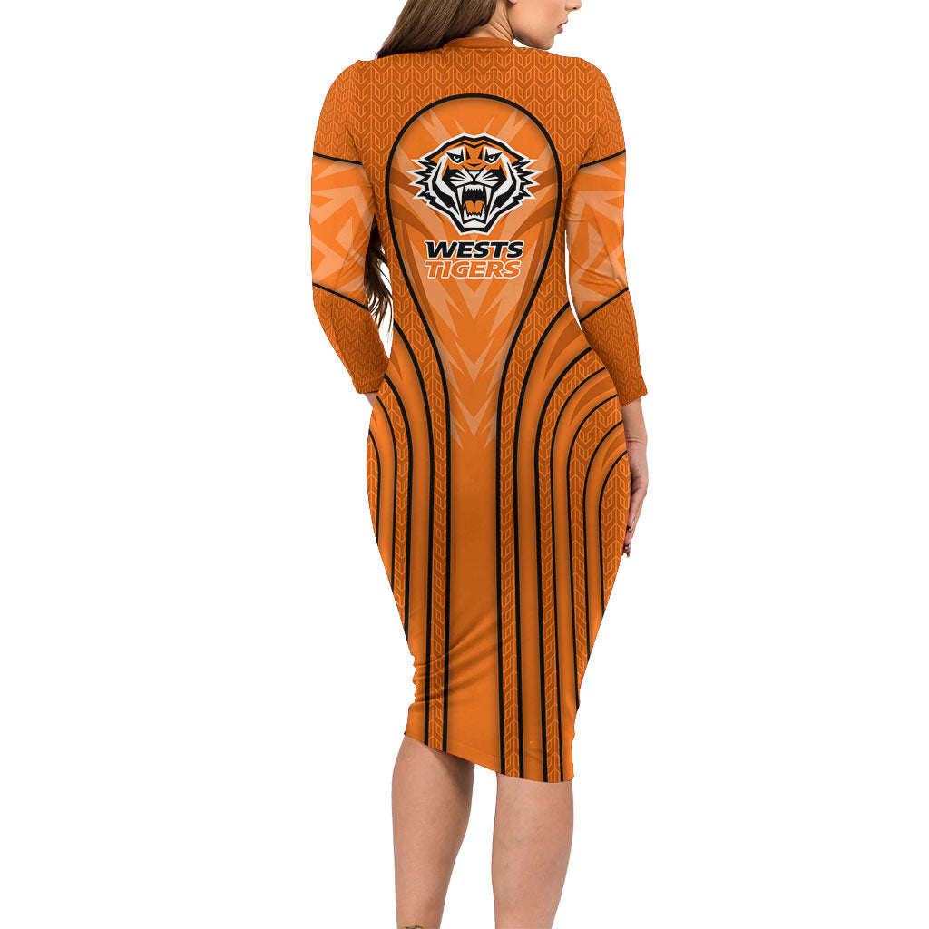 Wests Tigers Rugby Mascot Family Matching Long Sleeve Bodycon Dress and Hawaiian Shirt Australian Rugby Culture - Tribal Inspired Tiger