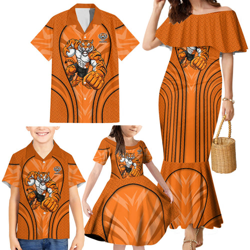 Wests Tigers Rugby Mascot Family Matching Mermaid Dress and Hawaiian Shirt Australian Rugby Culture - Tribal Inspired Tiger