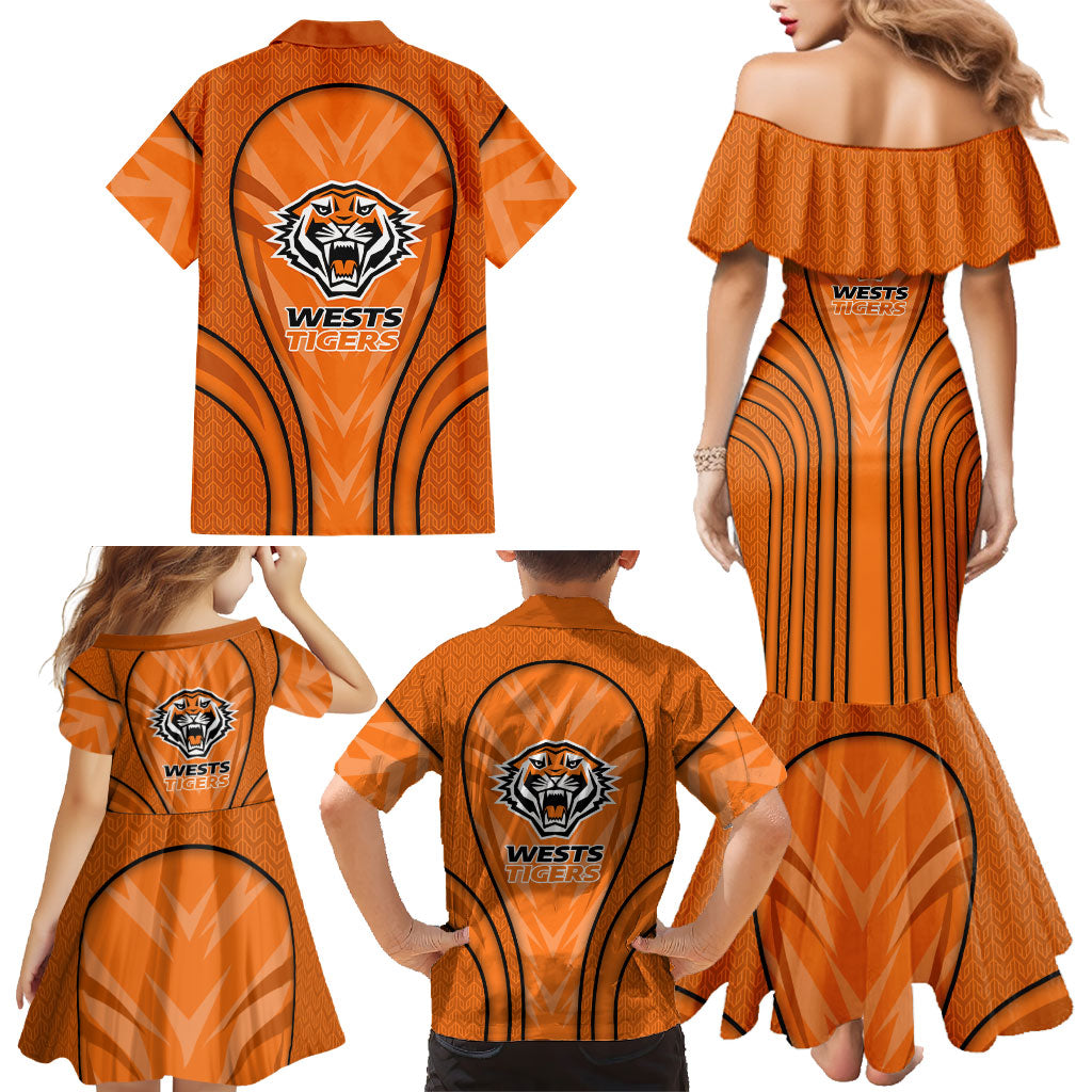 Wests Tigers Rugby Mascot Family Matching Mermaid Dress and Hawaiian Shirt Australian Rugby Culture - Tribal Inspired Tiger