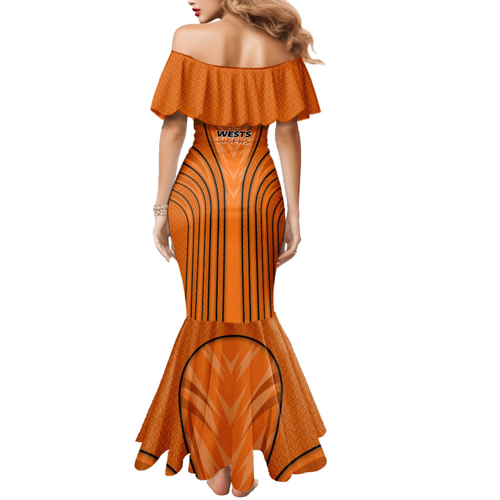 Wests Tigers Rugby Mascot Family Matching Mermaid Dress and Hawaiian Shirt Australian Rugby Culture - Tribal Inspired Tiger