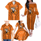 Wests Tigers Rugby Mascot Family Matching Off The Shoulder Long Sleeve Dress and Hawaiian Shirt Australian Rugby Culture - Tribal Inspired Tiger